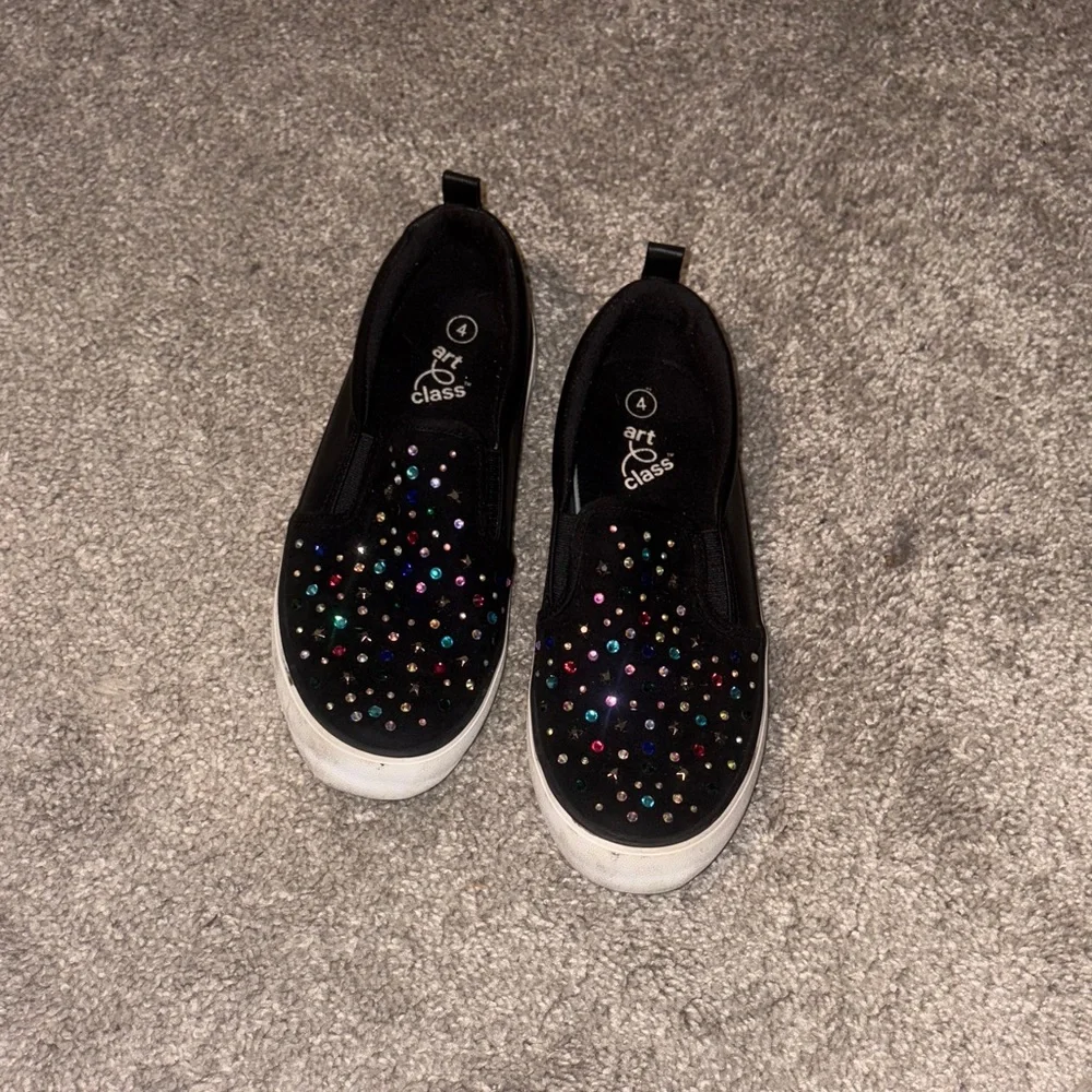 Art Class Kids Black Sneakers with Multicolor Sparkles stars and hearts size 4